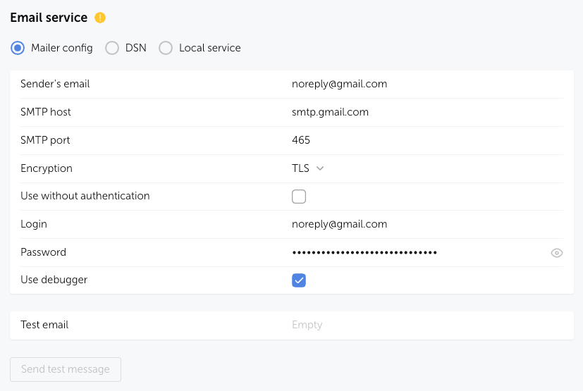 Beispiel einer konfigurierten Benachrichtigungsversendung über Gmail