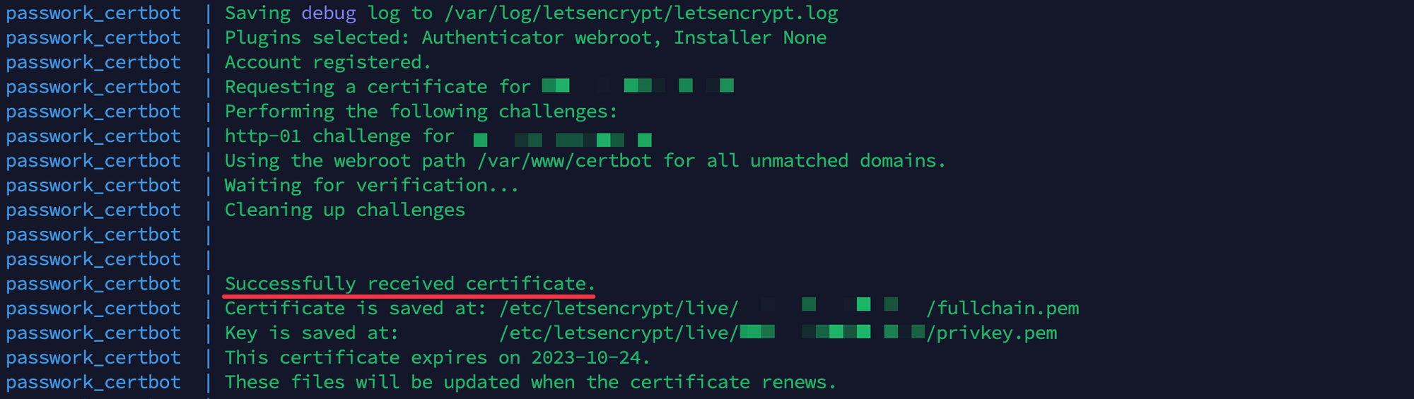 Beispiel der Zertifikatsausstellung mit Certbot