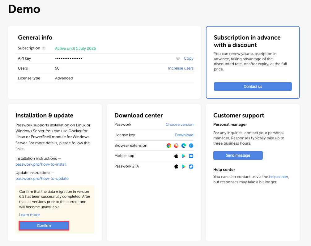 Migrationsbestätigung im Kundenportal