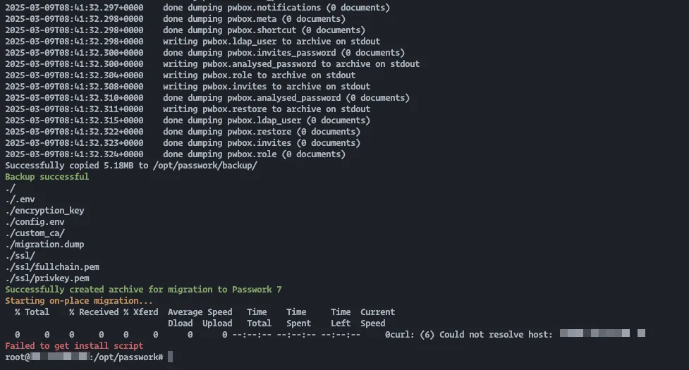 Beispiel eines Fehlers während der Migrationsausführung