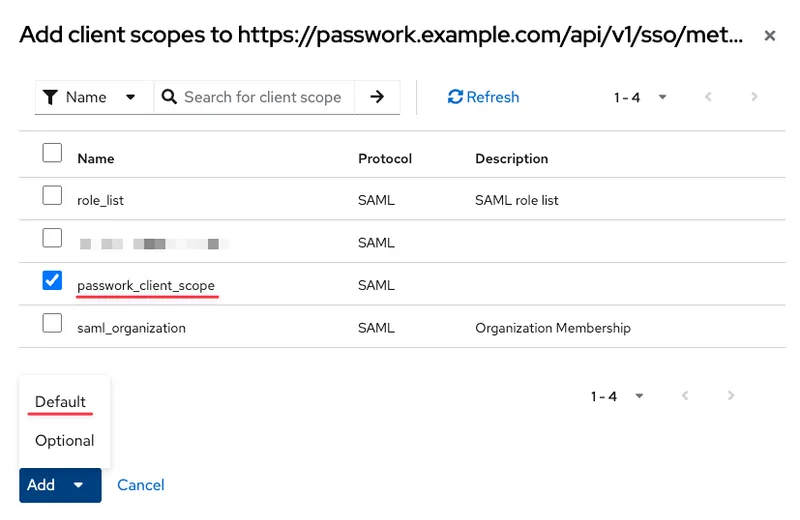 Seleccionar la plantilla creada y añadirla en modo Default