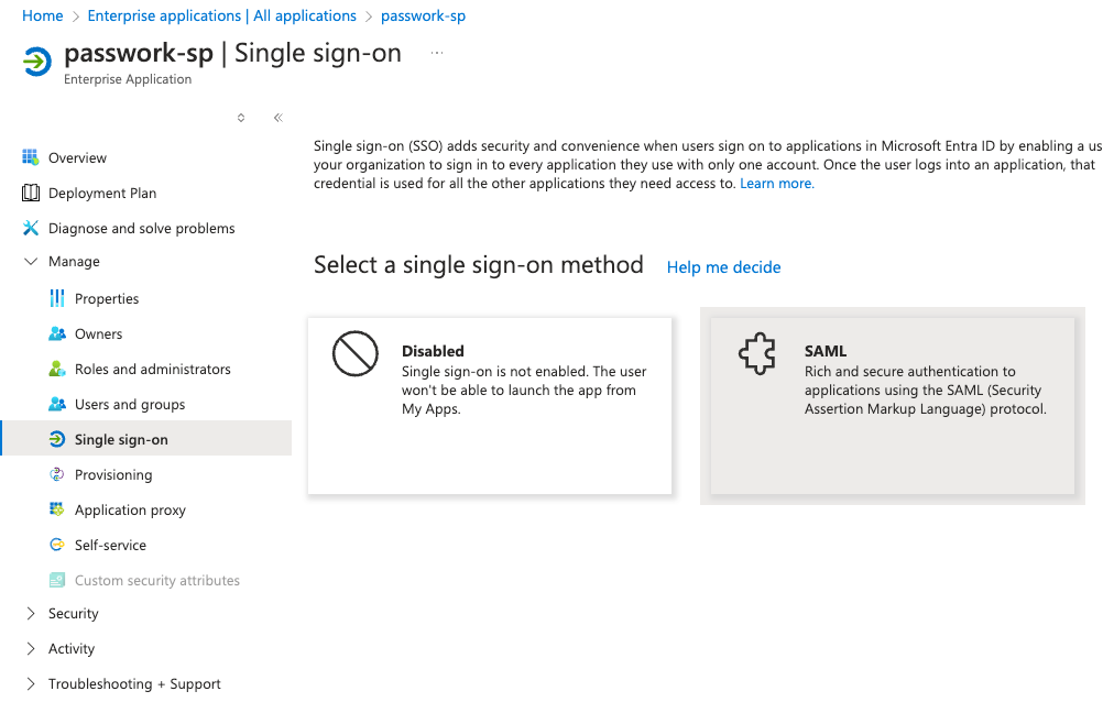 Abrir configuración para el protocolo SAML en la aplicación creada