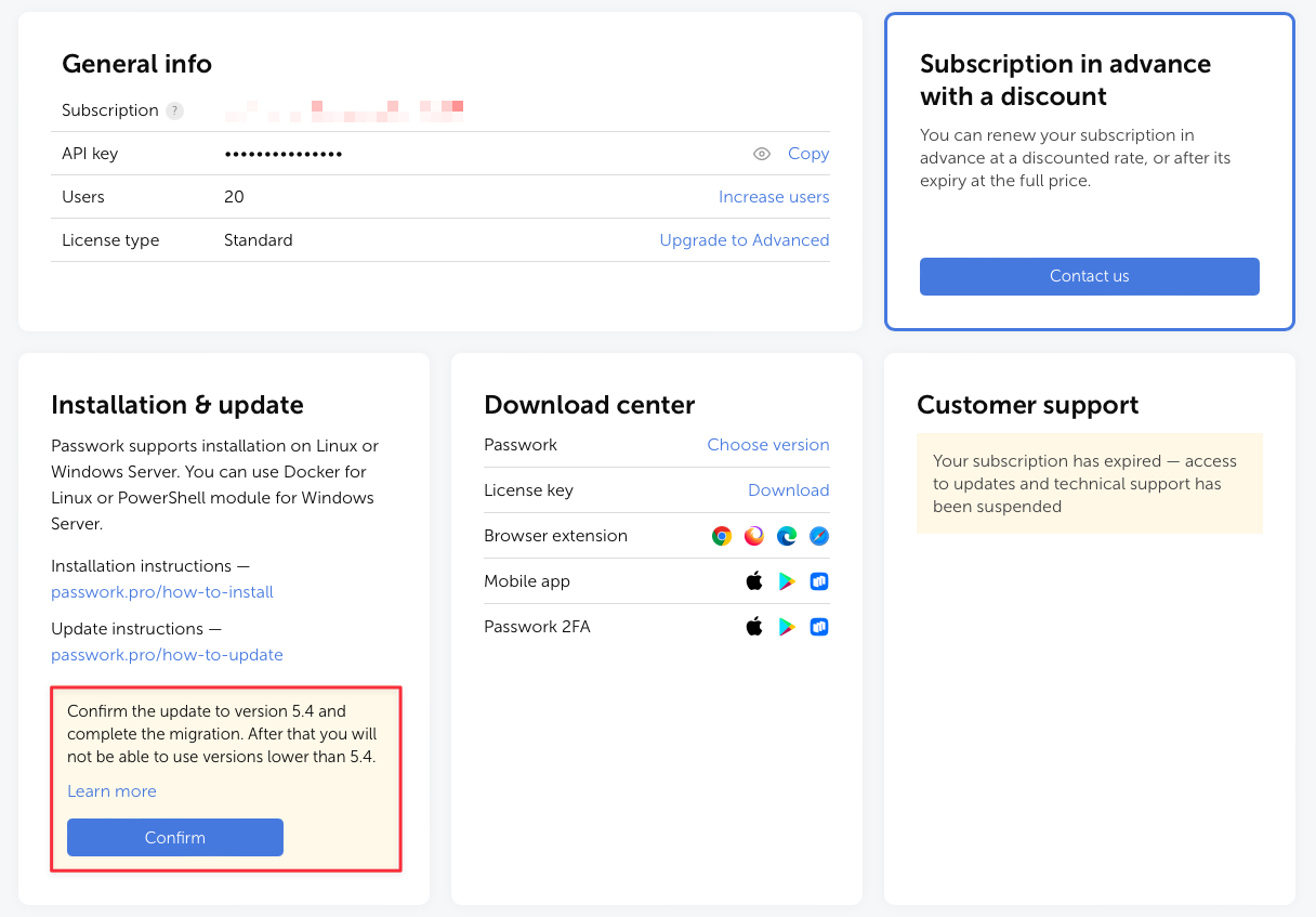Confirmation in Customer Portal