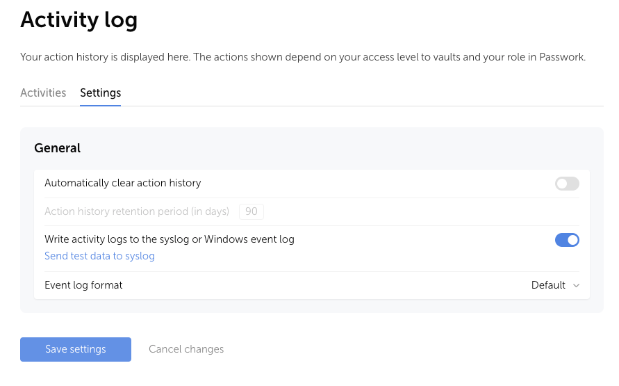 Enable recording history to local logging system