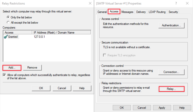 Relay restrictions 127.0.0.1