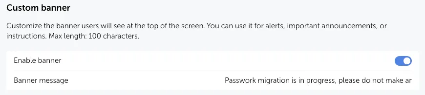 Example of system banner settings