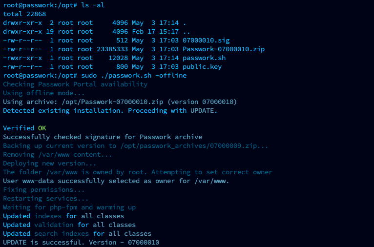 Example of successful offline update