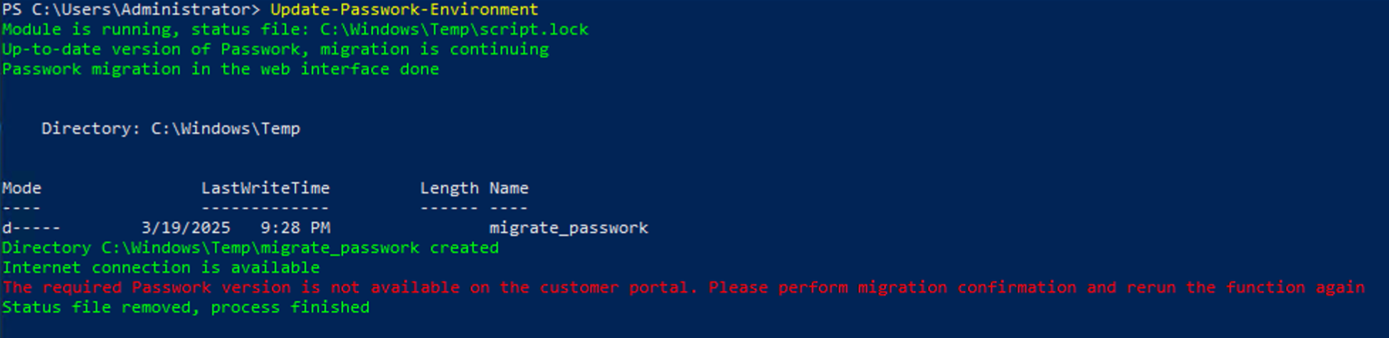 Example of error output