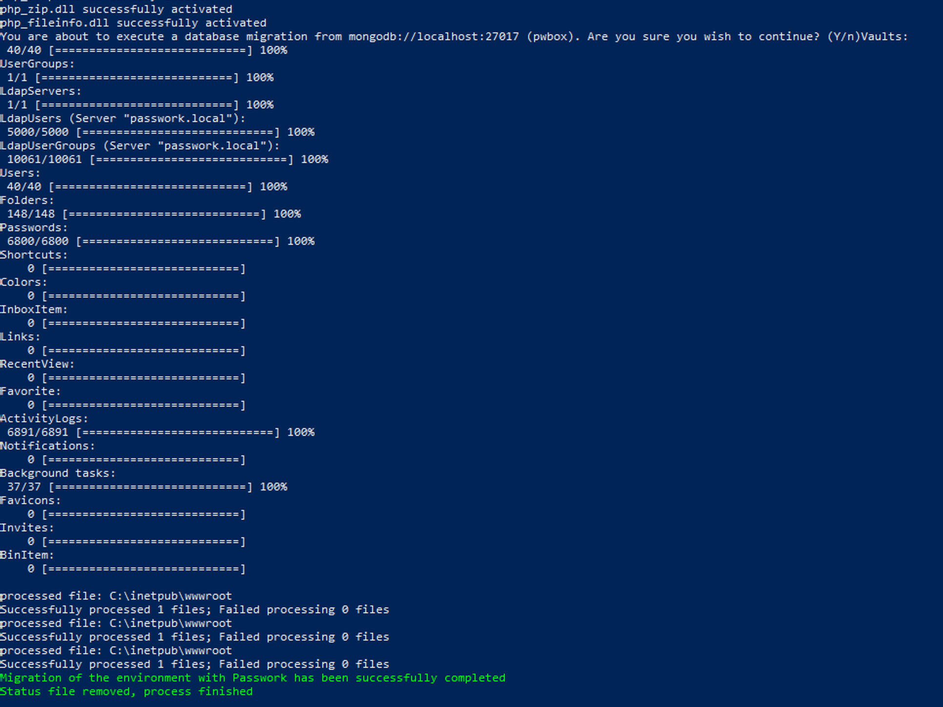 Example of successful Passwork migration