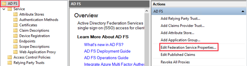 Open federation service properties