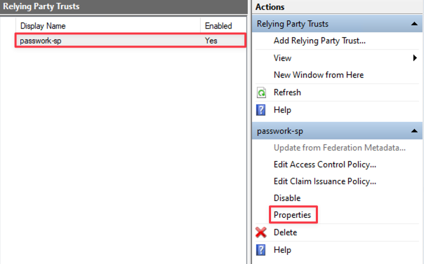Open properties of the created application
