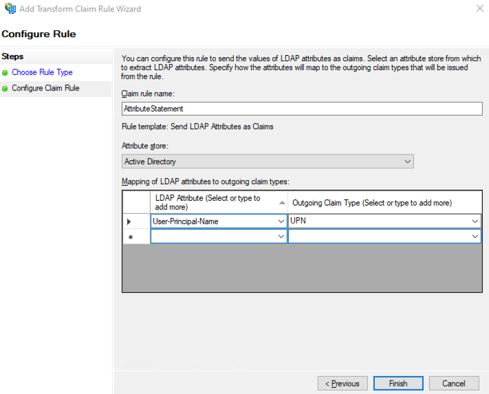 Example of configuring claim attribute