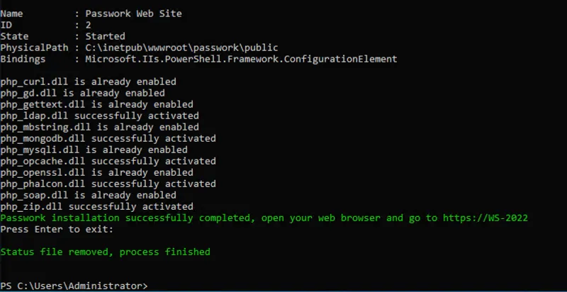 Example of successful installation