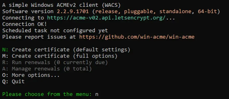 Select create certificate
