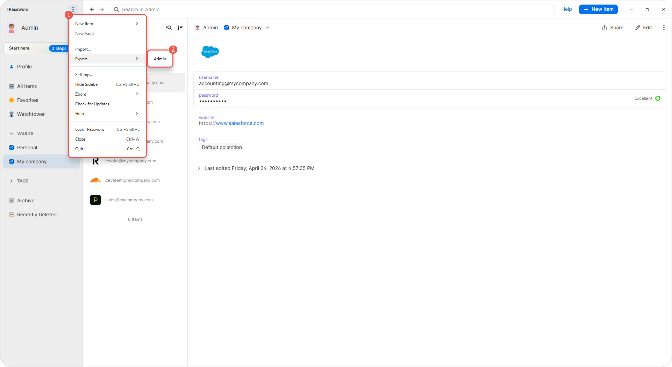 1Password — export (step 1)
