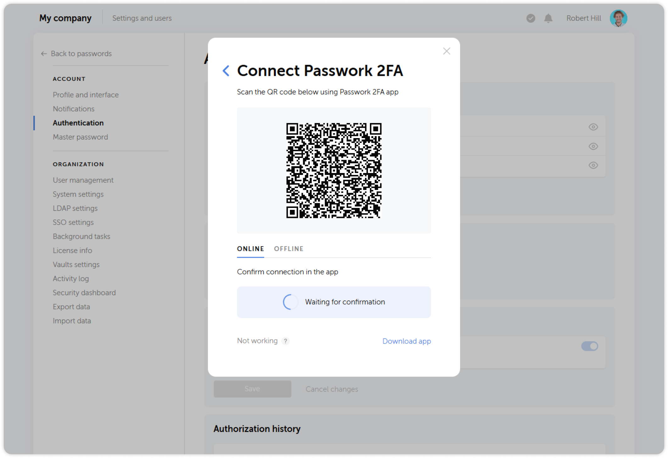 Online 2FA setup