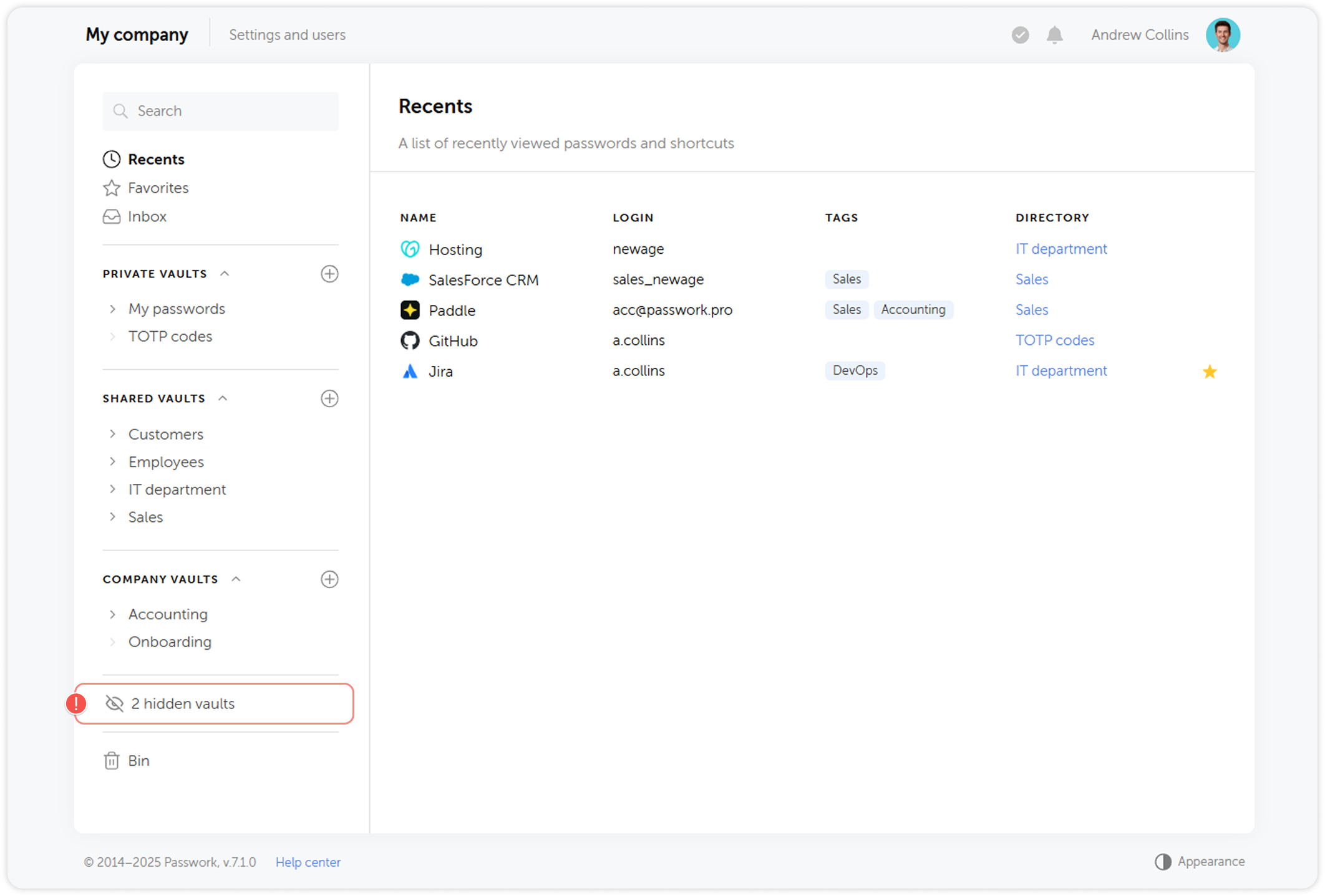 Hidden vaults button