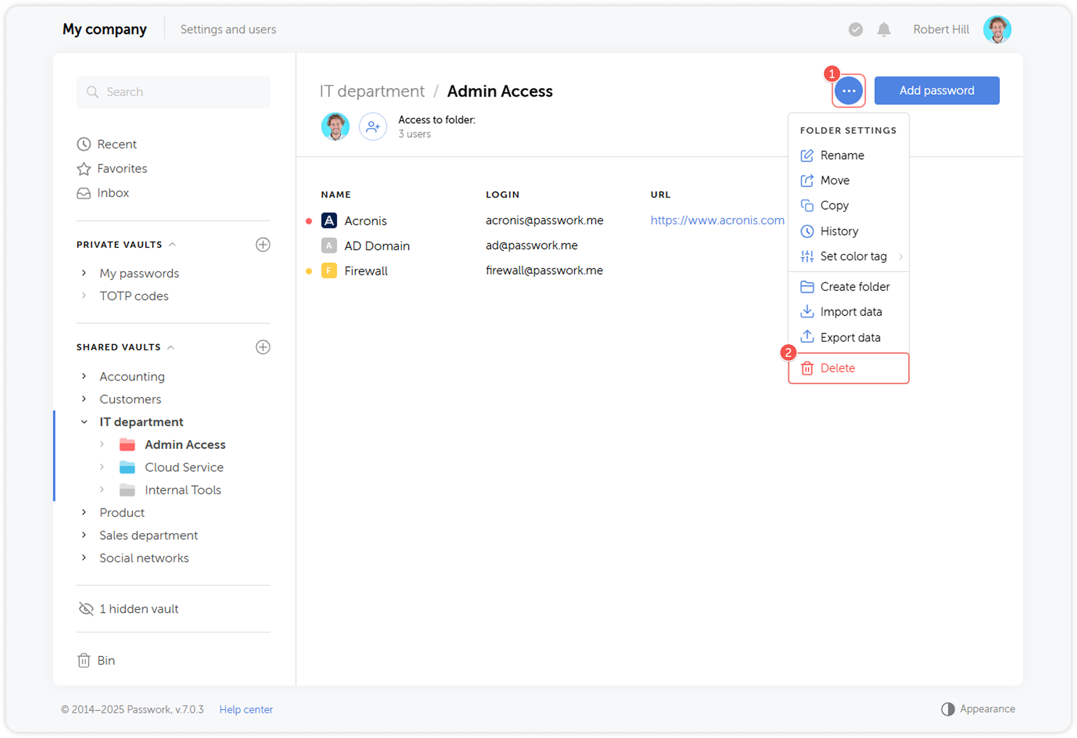 Folder settings delete option