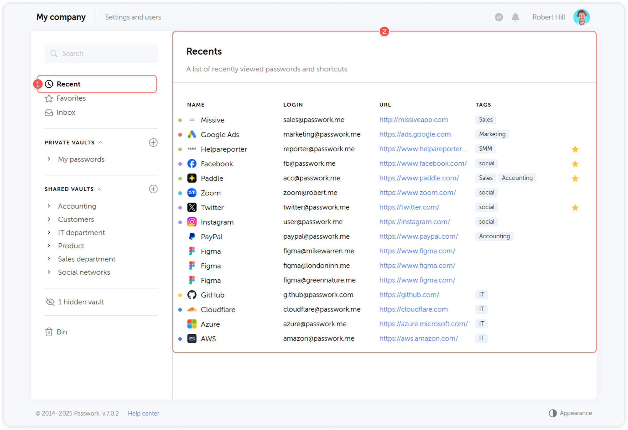 Recent passwords list