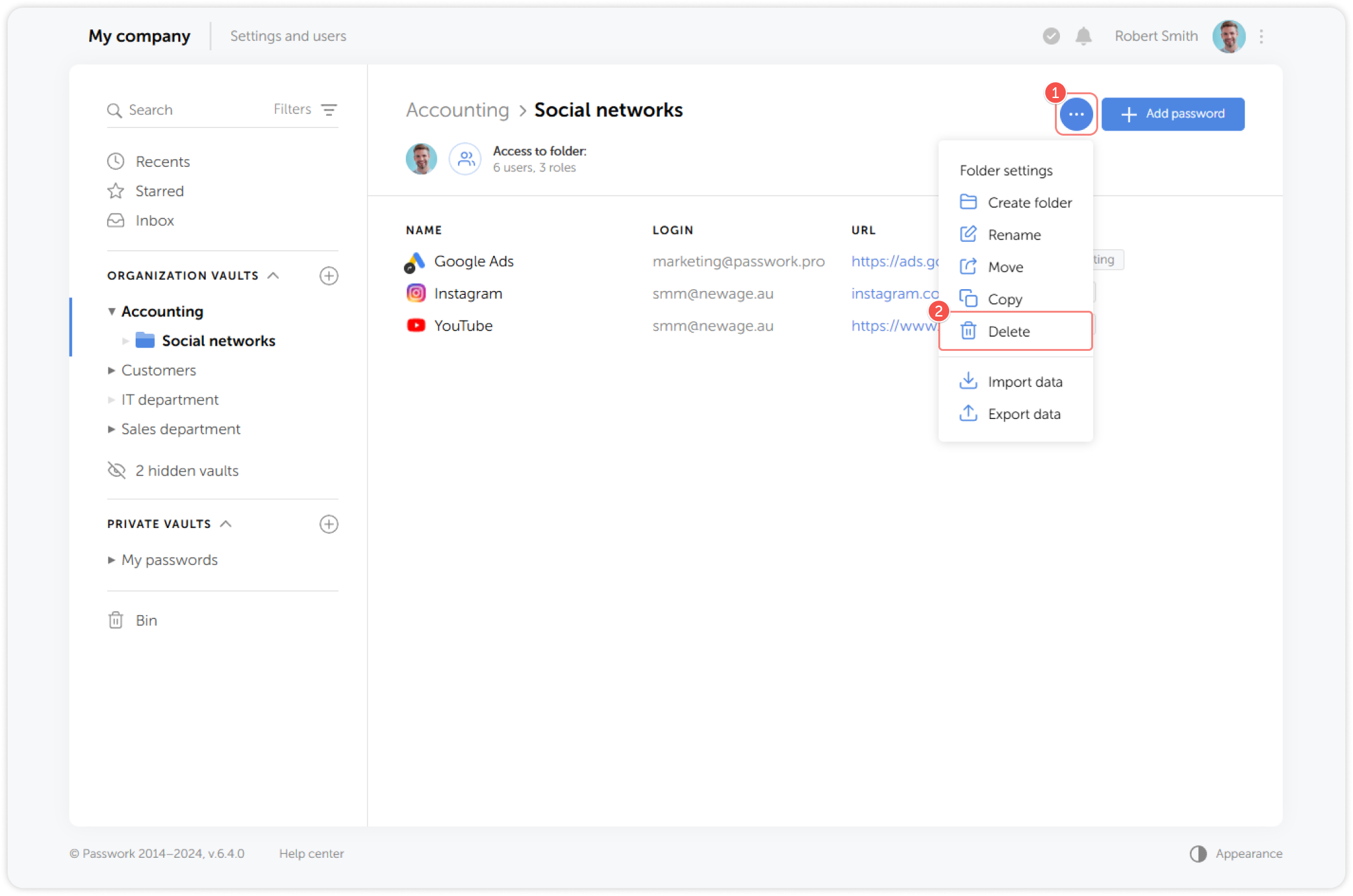 Folder settings delete option