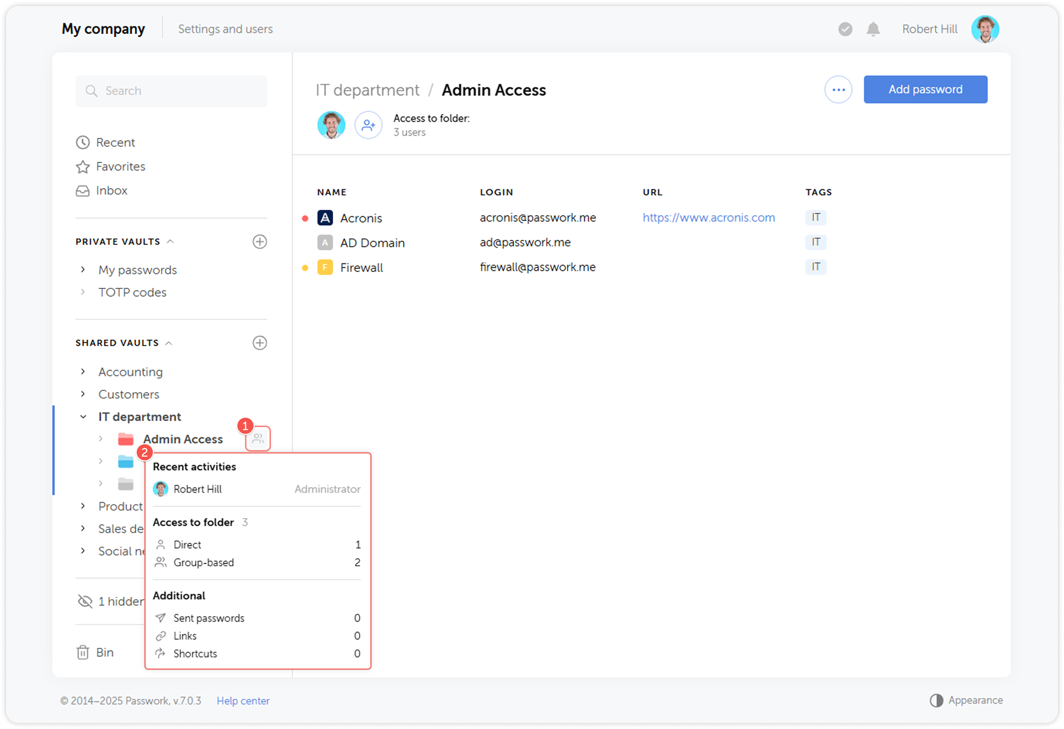 Quick folder access rights view