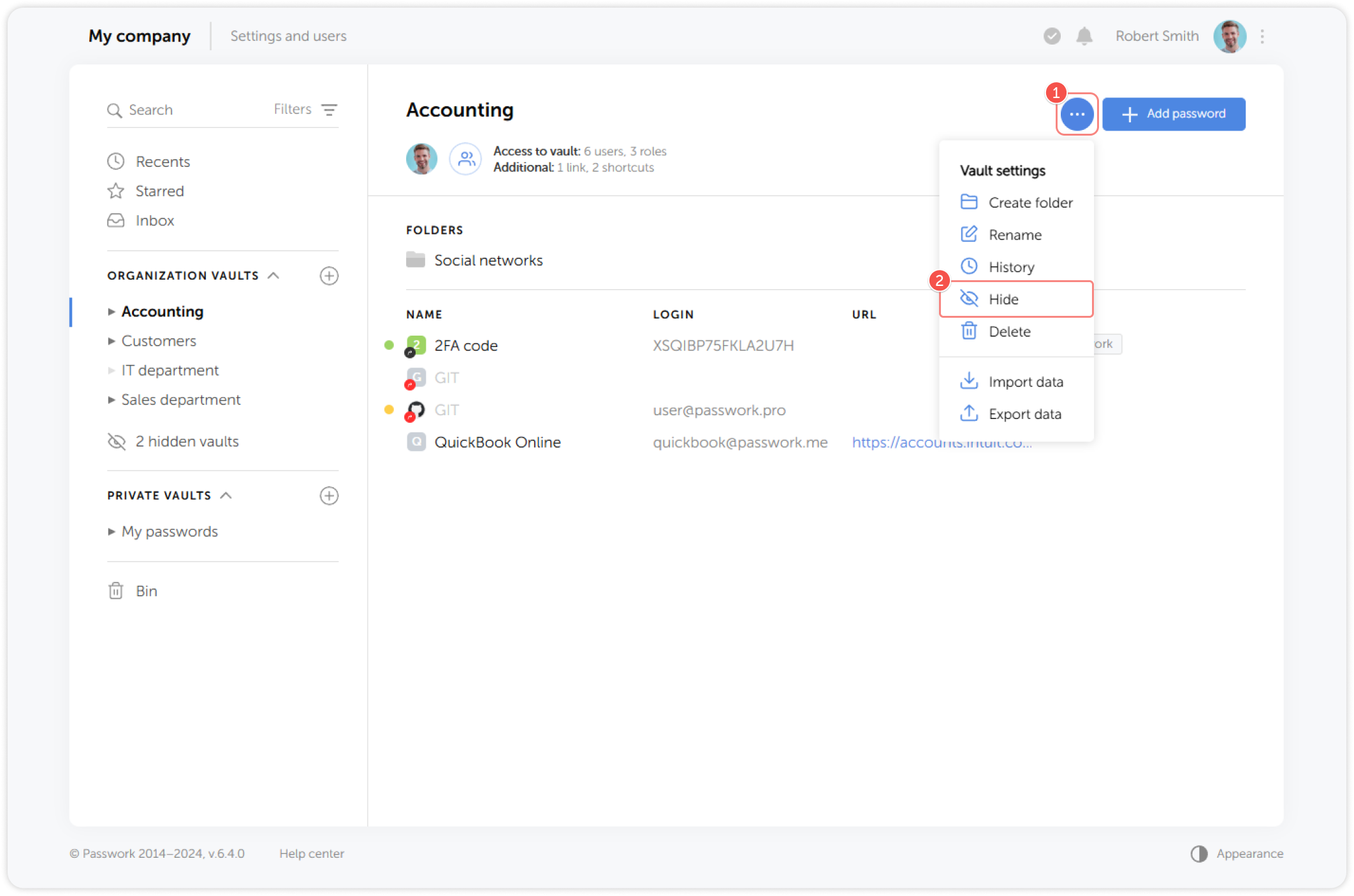 Hide vault option in vault settings