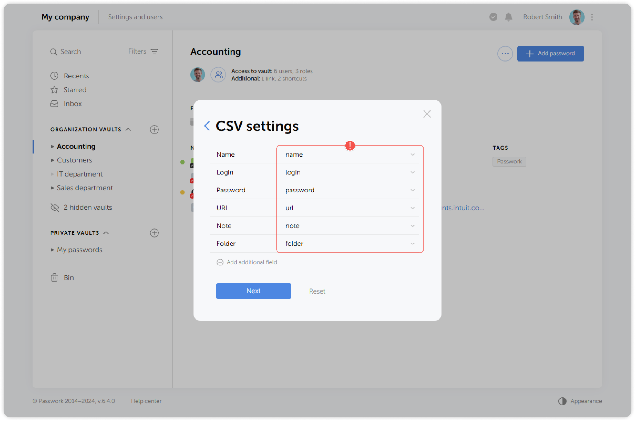 Field mapping for CSV import