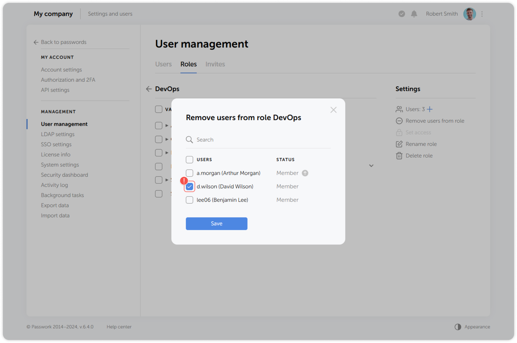 Remove users dialog