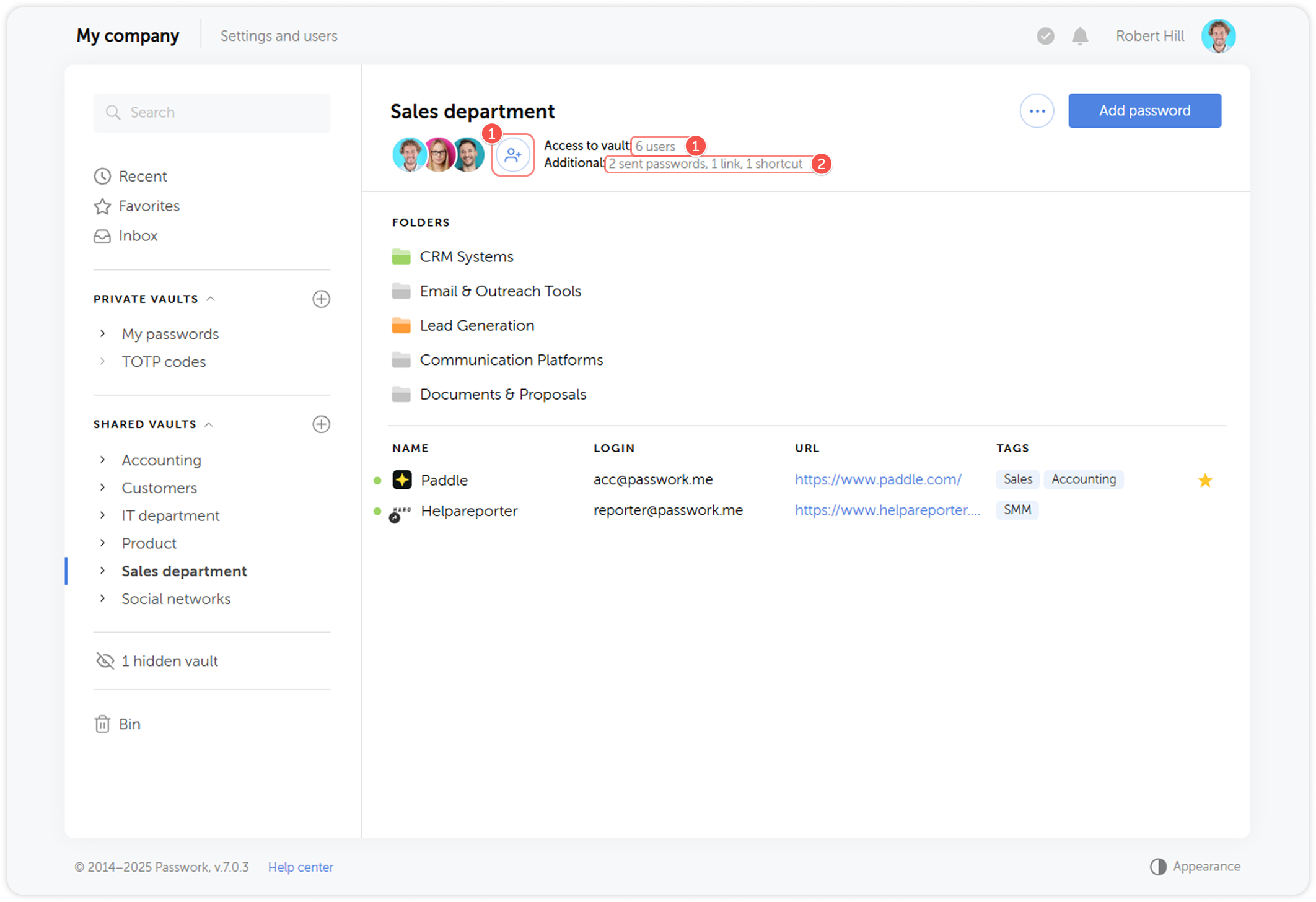 Vault access settings