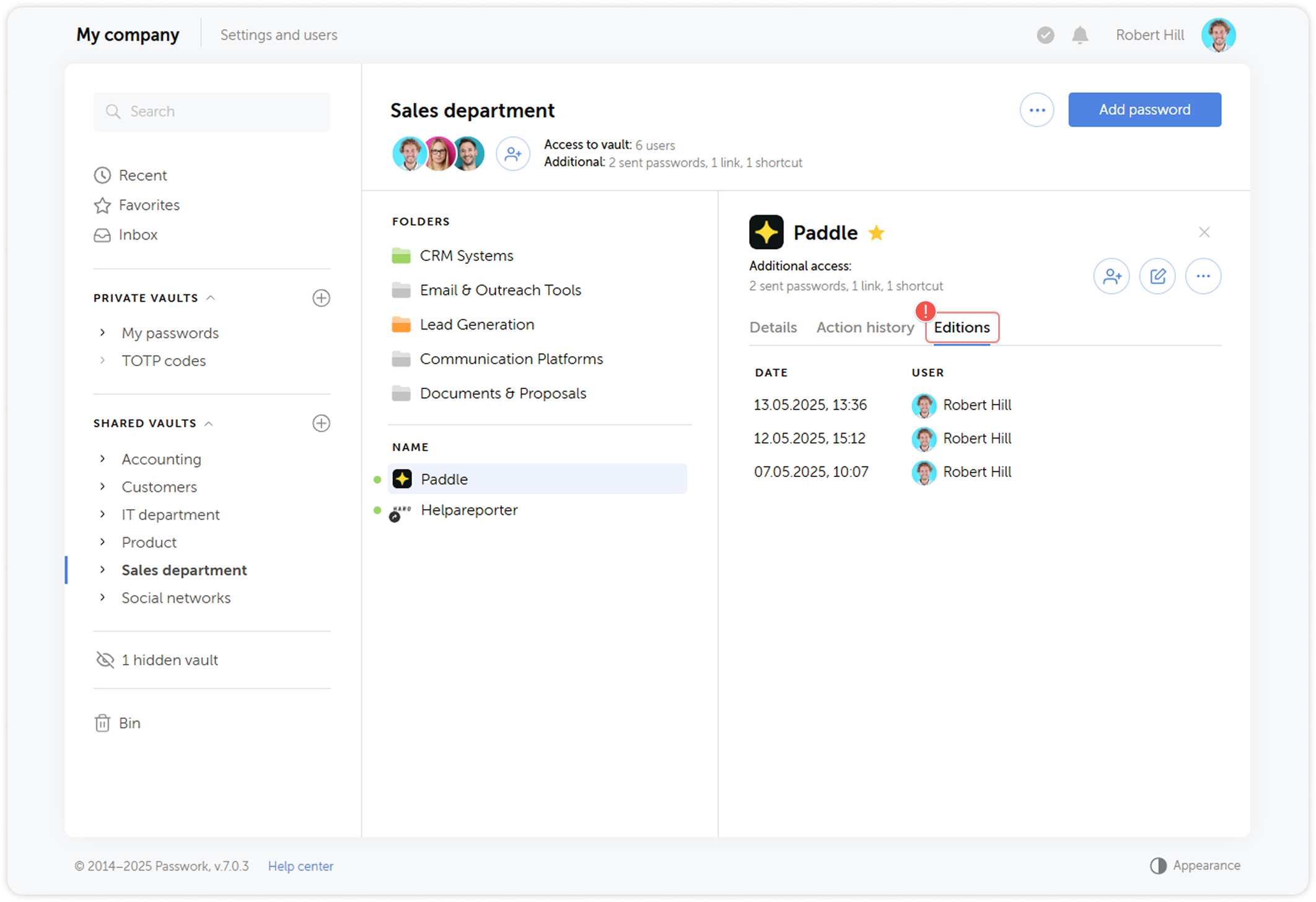 Password editions tab