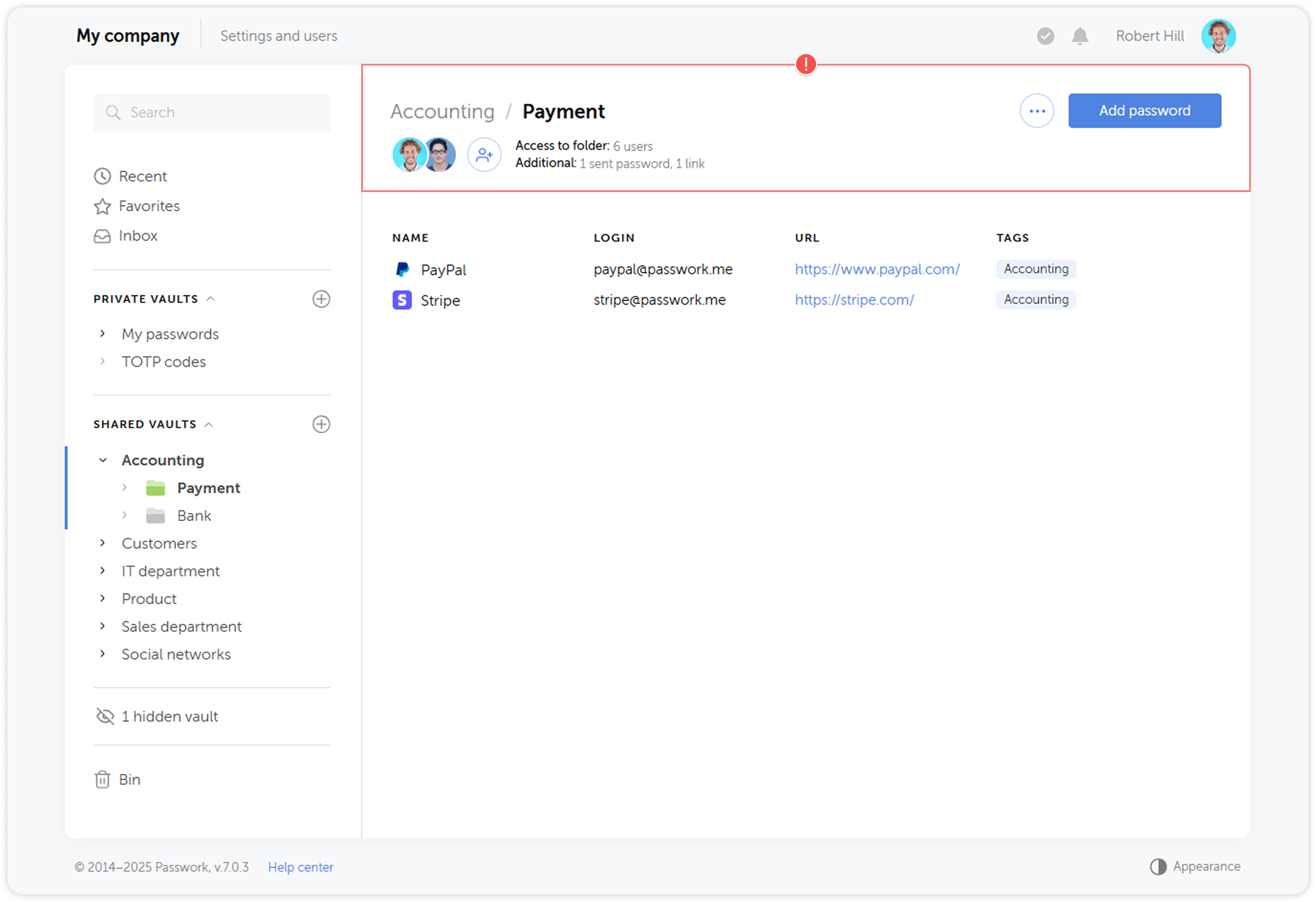 Folder control panel