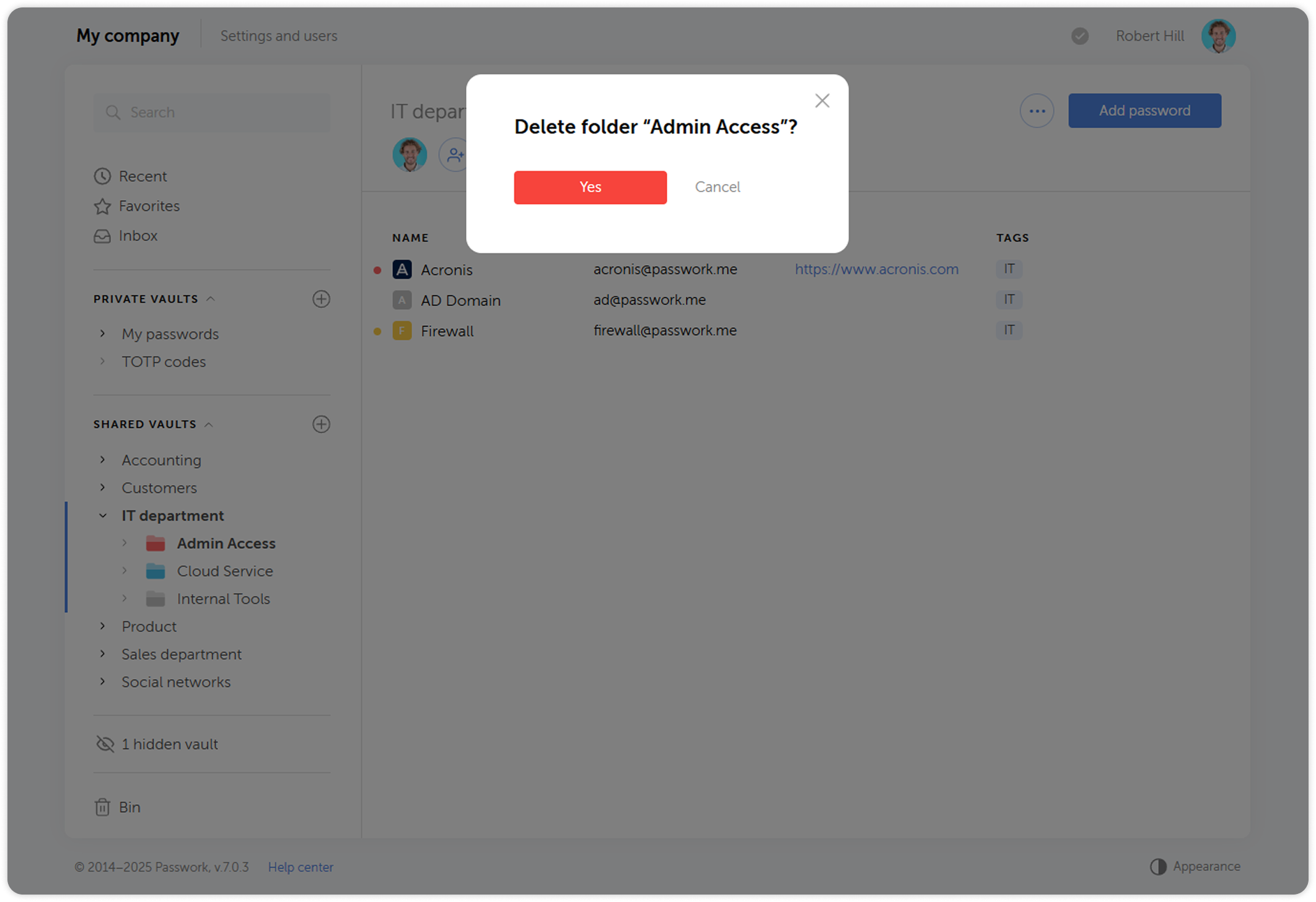 Confirm folder deletion dialog