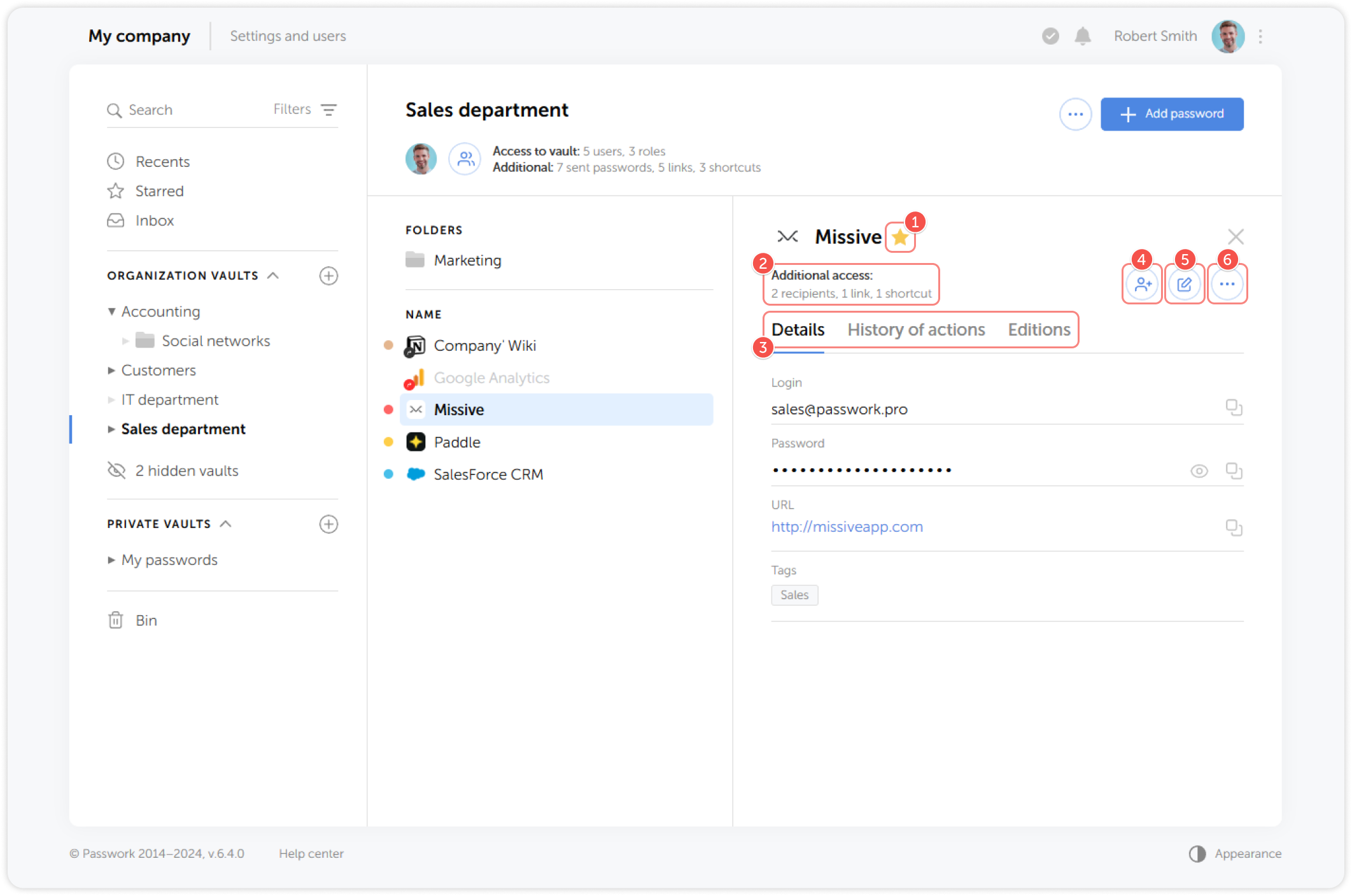 Password action panel