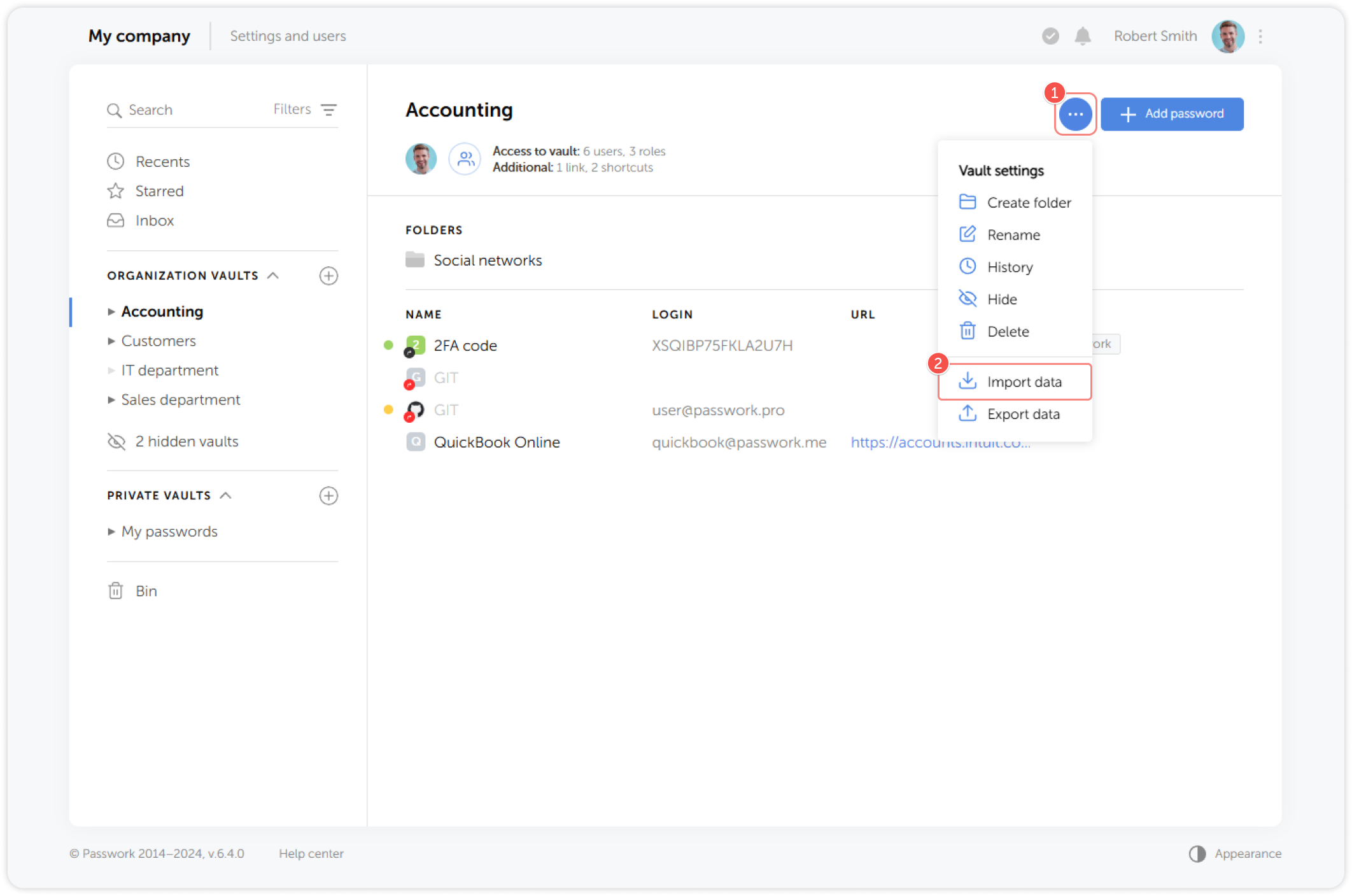 Import data menu
