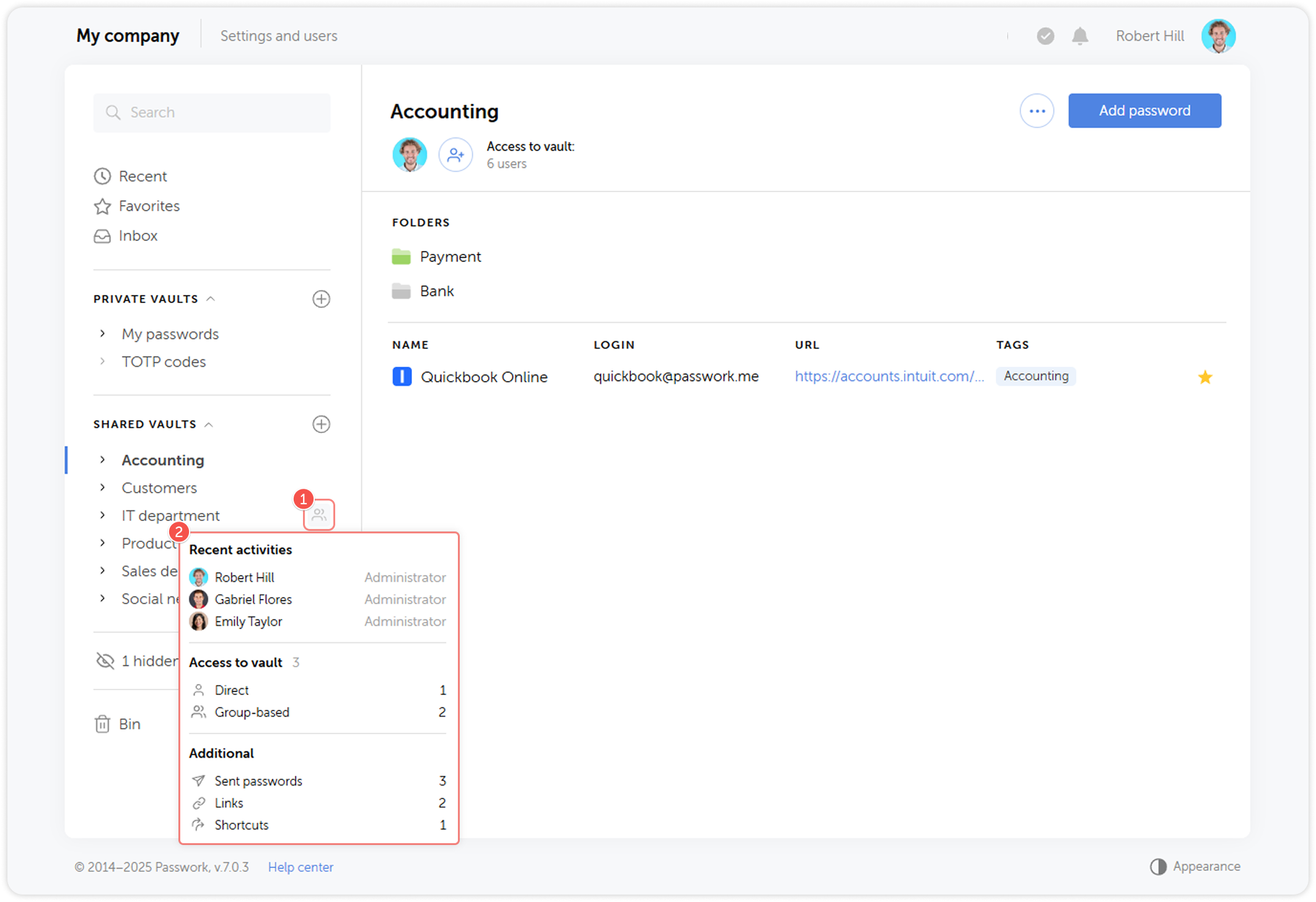 Vault access quick view