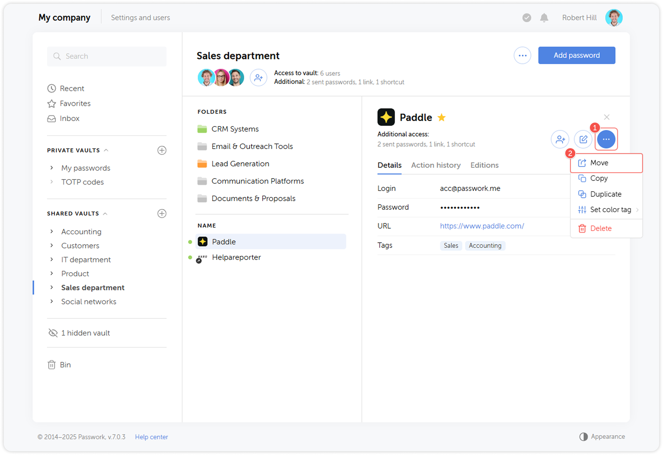 Move password option in dropdown menu