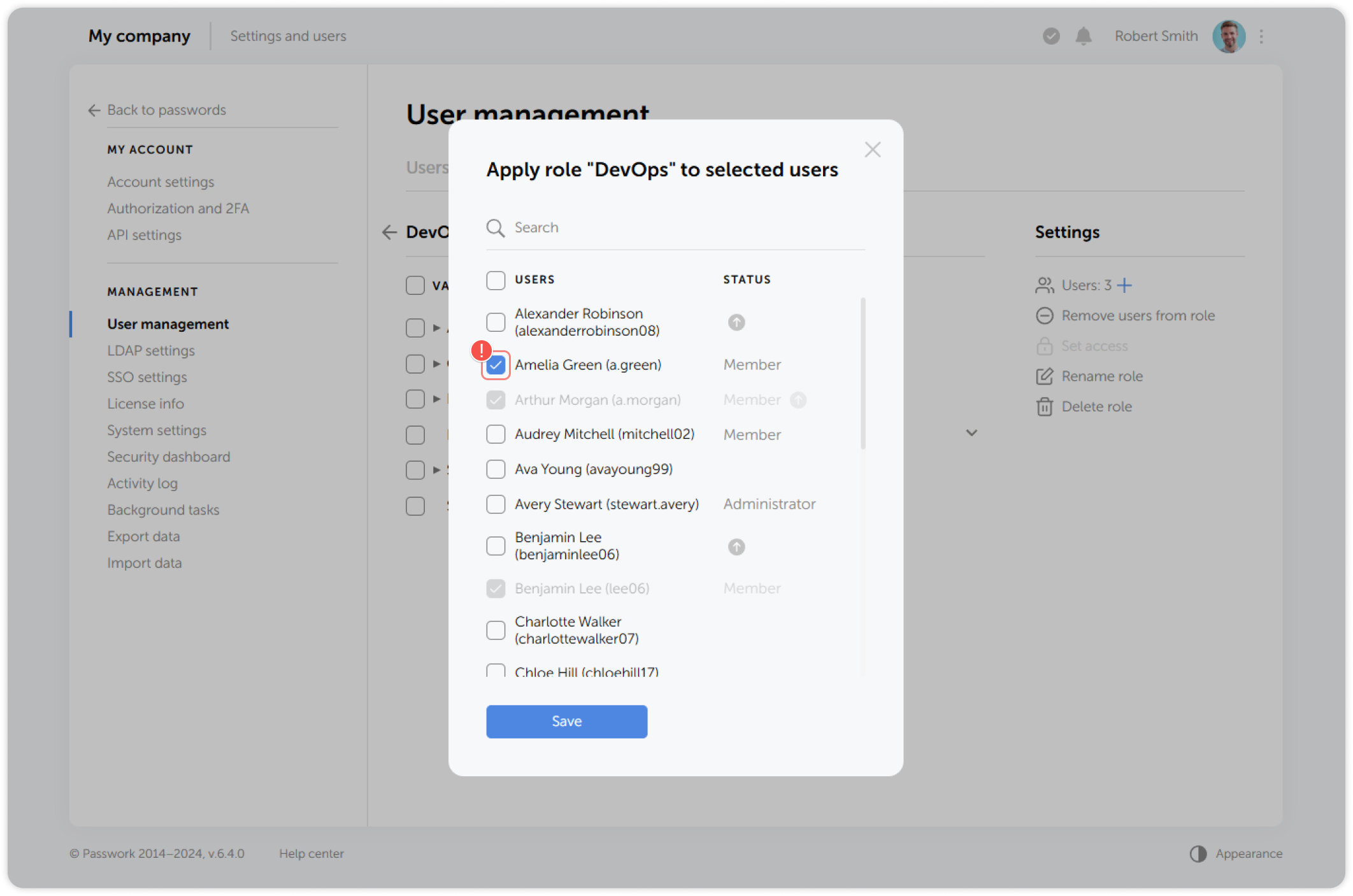 Select users dialog