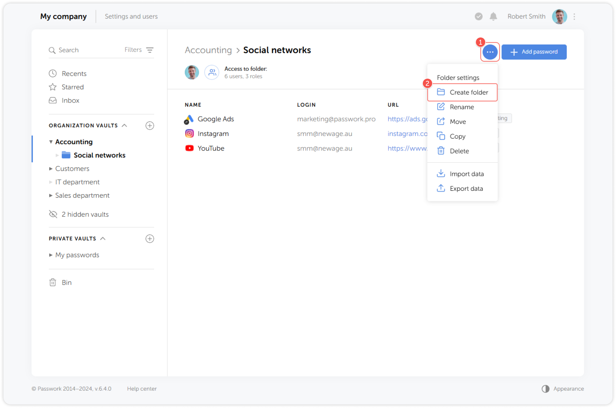 Folder settings menu