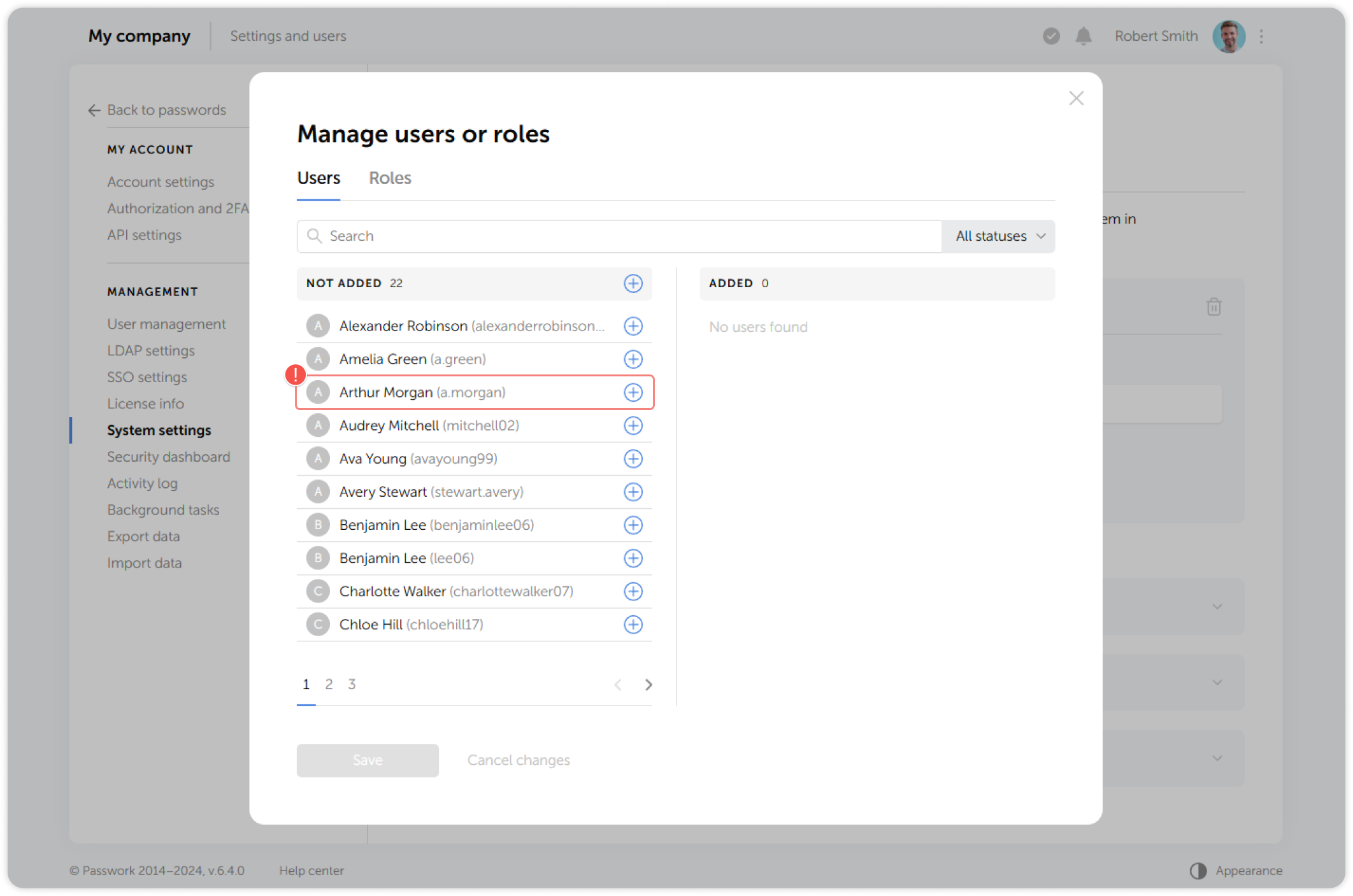 Add users or roles