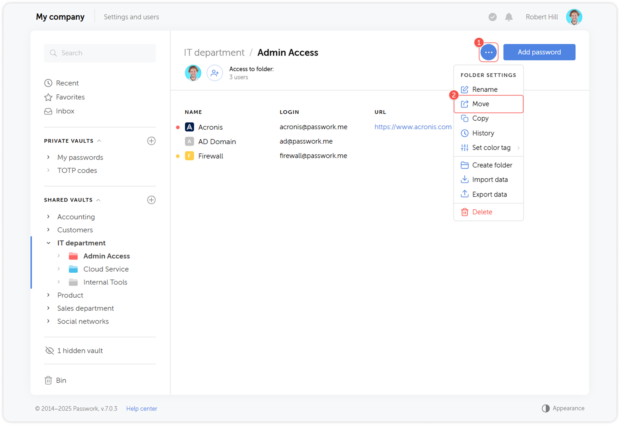 Folder settings menu with Move option