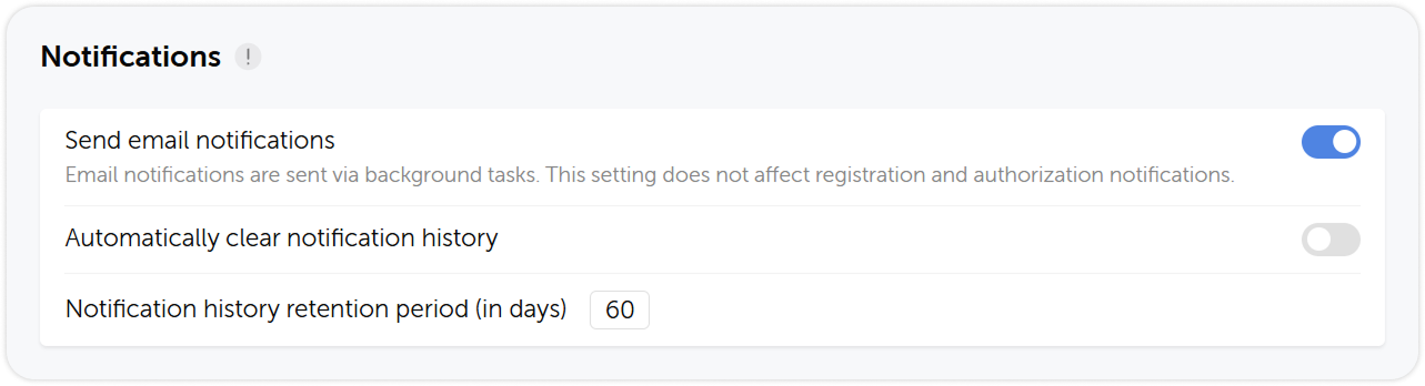 System settings notifications configuration
