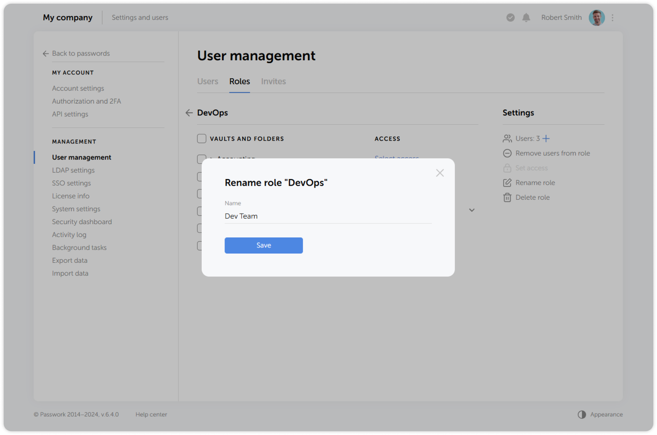 Rename role dialog