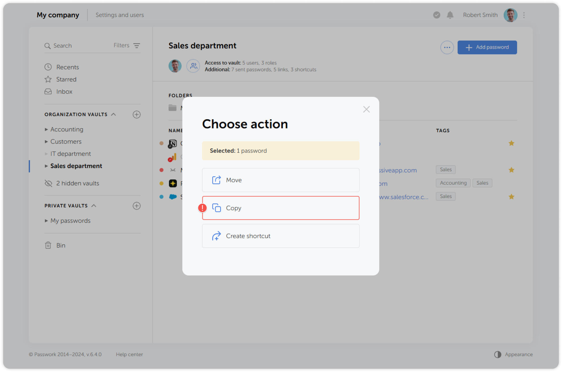 Confirm copy action