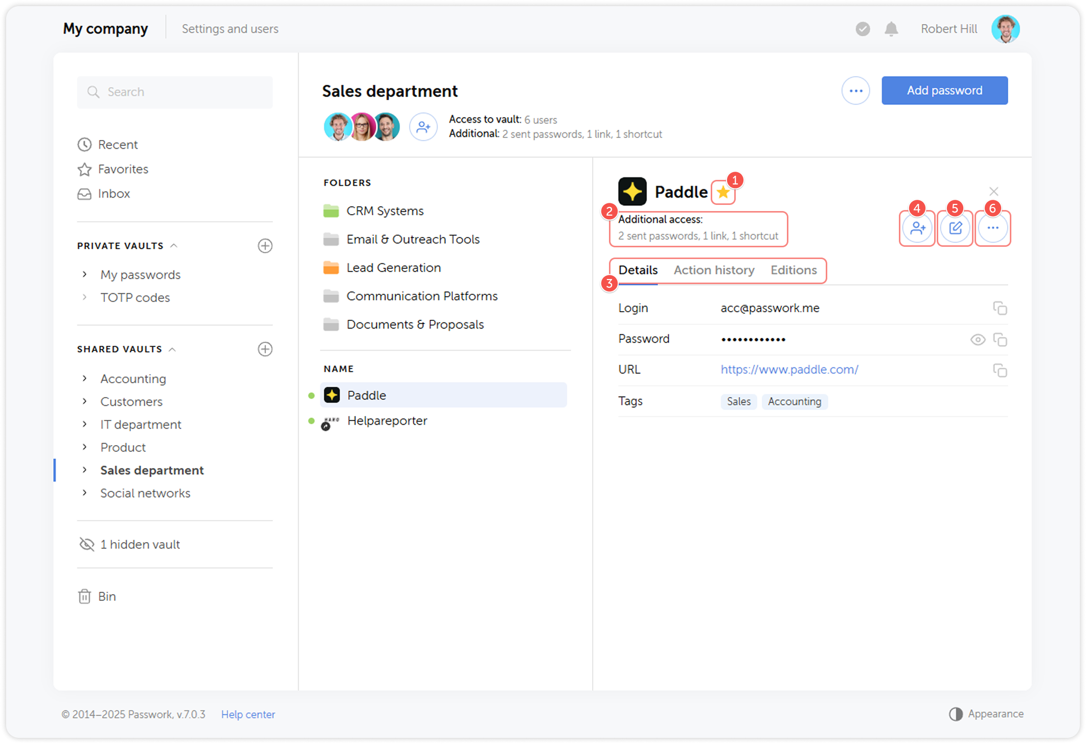 Password action panel