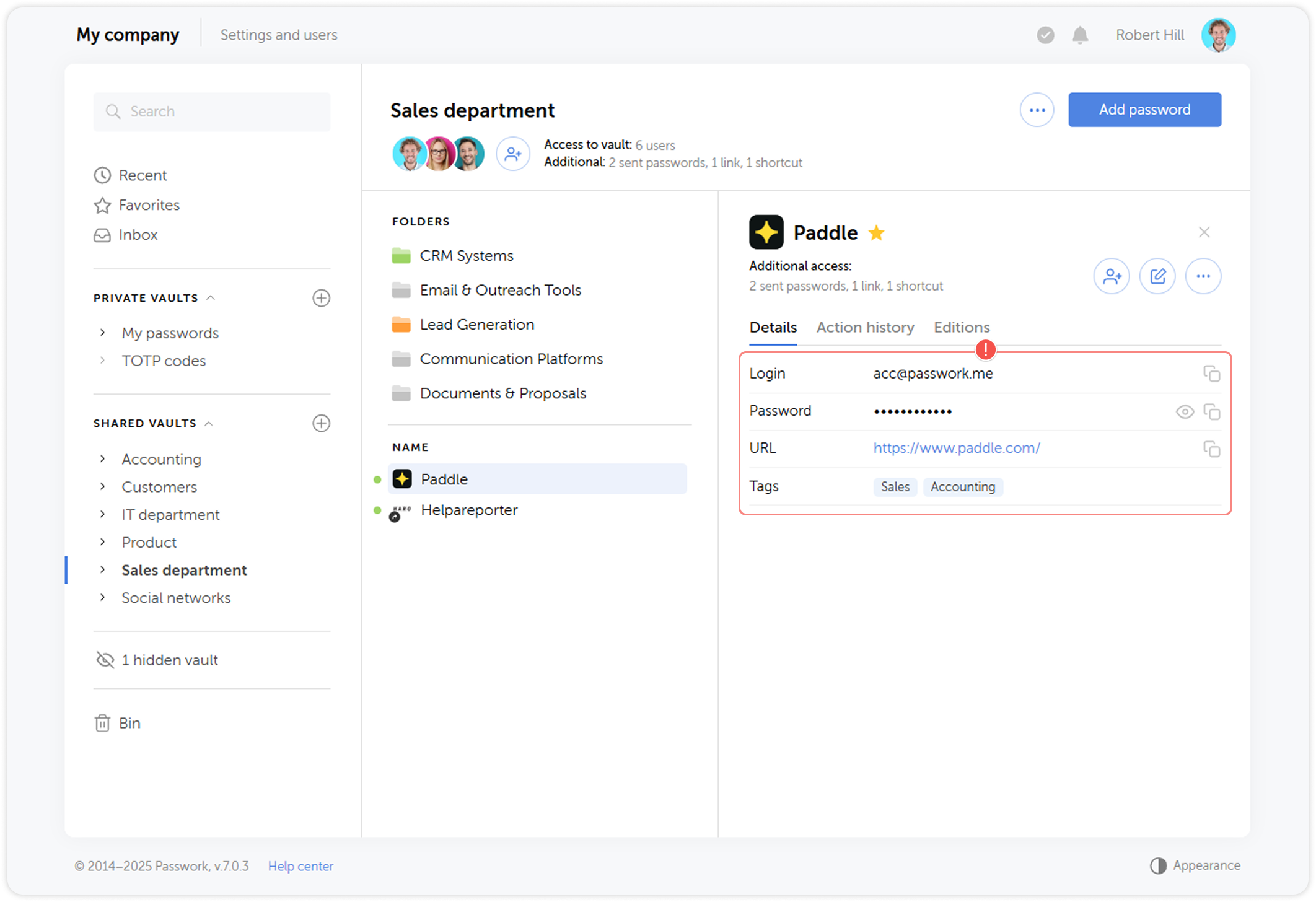 Password details section