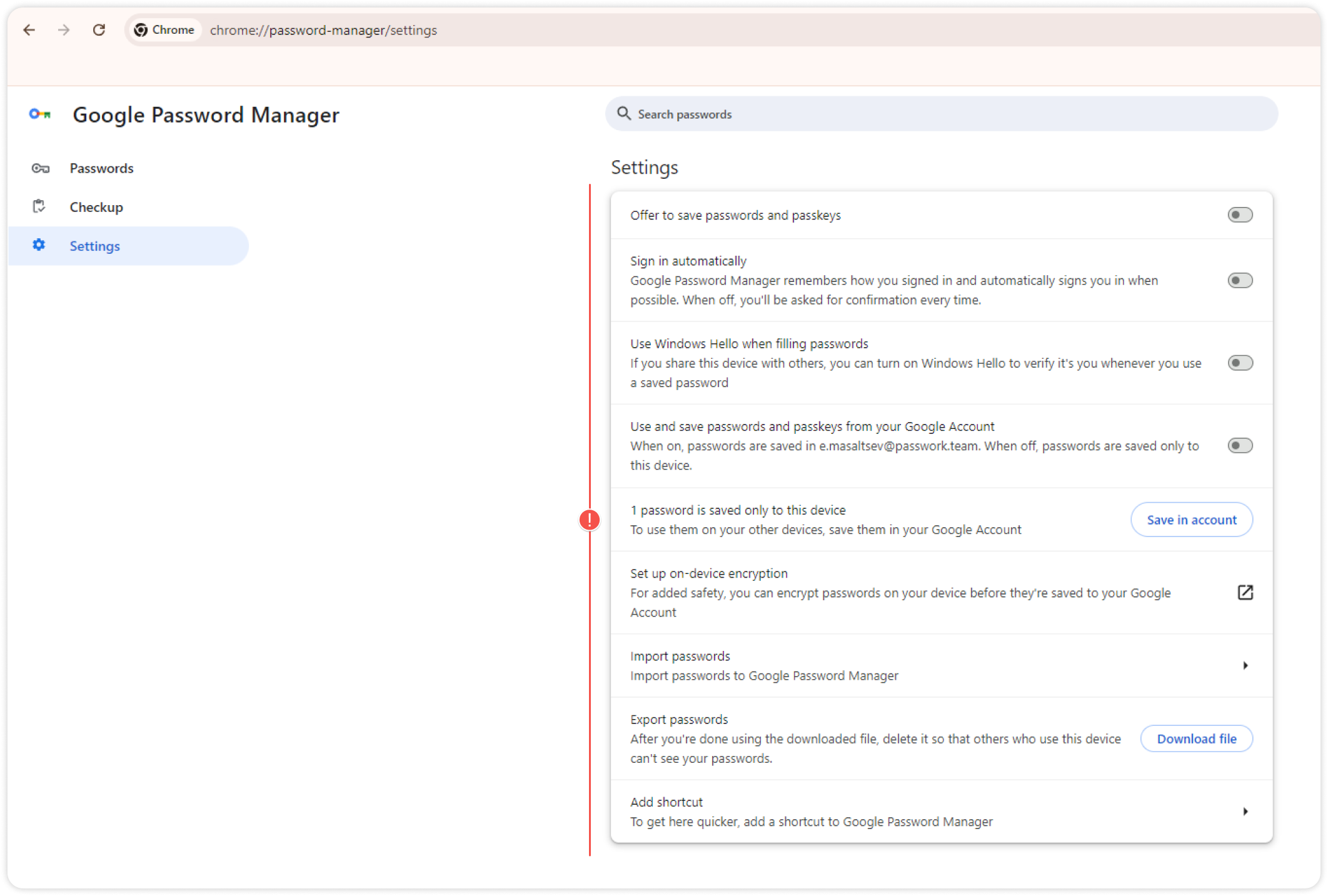 Chrome password settings