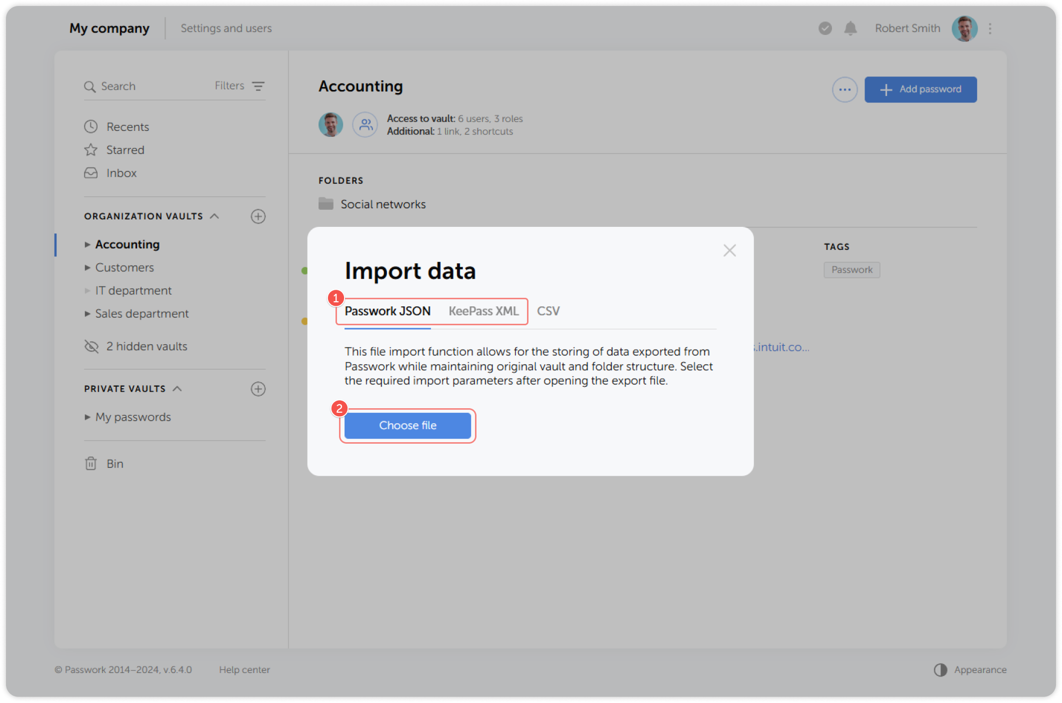 JSON import tab