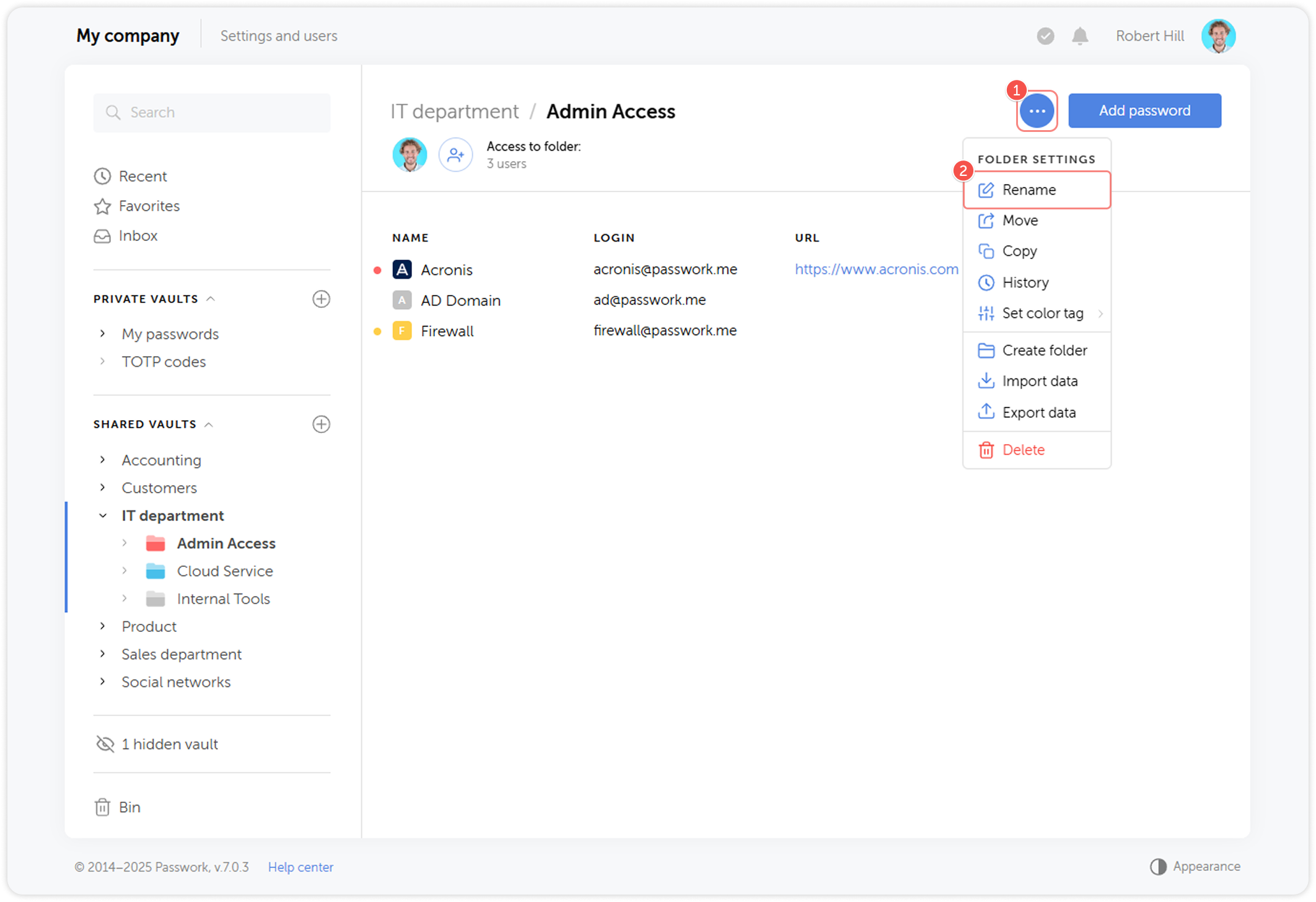 Folder settings menu with rename option
