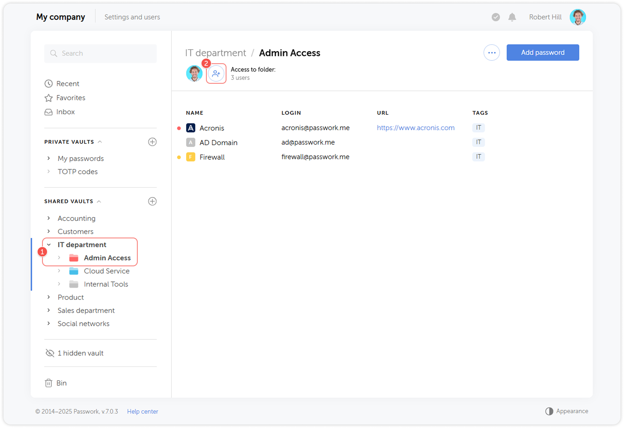 Add users button in folder