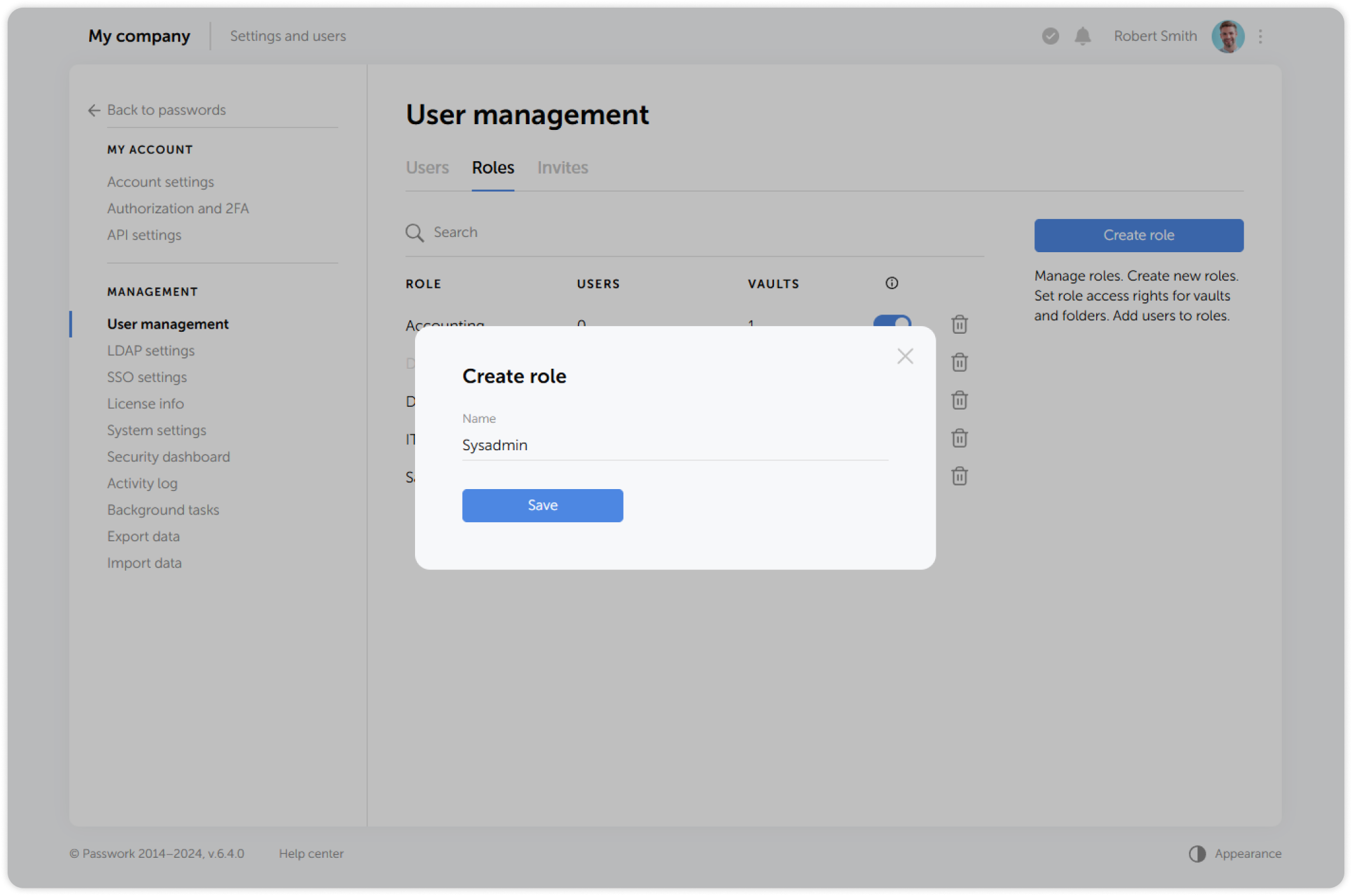 Create role dialog